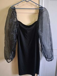 Chic Black Sheer Sleeve Dress