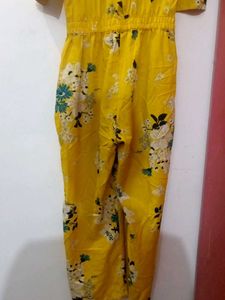 Yellow Floral Cold Shoulder Jumpsuit