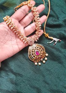 Pure AD Stone Necklace Pink Green White Ston
