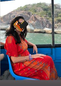 Rust Orange &amp; Blue Geometric Printed A Line Dress