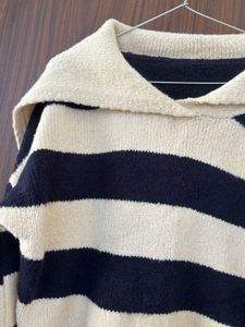 Striped Beige &amp; Dark Blue Knit Sweater