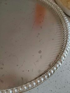 Round Silver Serving Tray with Beaded Edge
