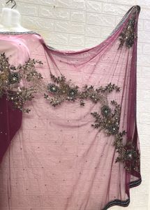 Net Embroidery And Beadwork Saree