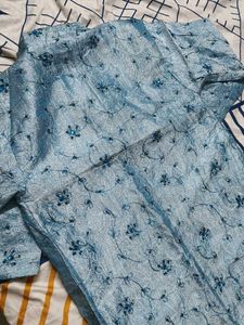 Women Blue Silk Embellished Ethnic Jacket