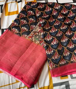 Elegant Printed Saree with reddish pink blouse
