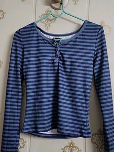 Striped V Neck  Long Sleeve Top