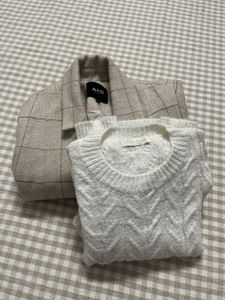 combo of 2 Checked Oversized Blazer &amp; white sweate