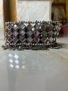 Trendy Mirror choker And Long Oxidise Jhumka