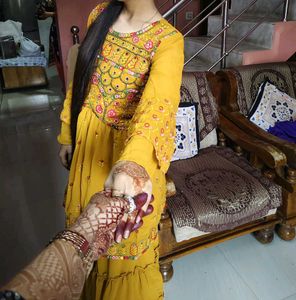 3 Pieces Mustard Garara Suit Set