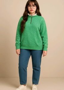IMPORTED KOREAN Green Half-Zip Pullover