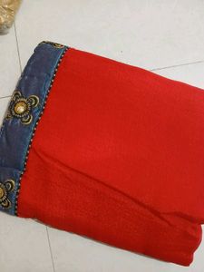 Elegant Red &amp; Blue Embroidered Saree