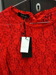 Red Lace Top With Sparkles - Size XL