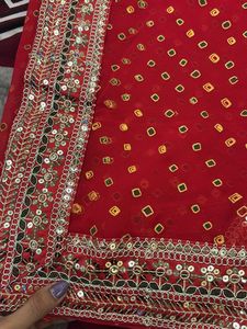 Elegant Red Embellished Saree