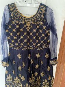 Navy &amp; Gold Embroidered Anarkali gown
