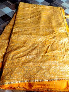 Yellow Saree With Golden Print