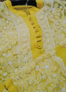 Yellow Lucknowi Chicken Curry Kurta With Inner