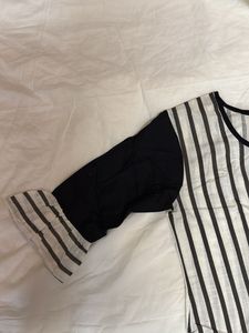 Striped Black And White Kurta with Button Design