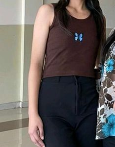 Brown Butterfly Crop Top