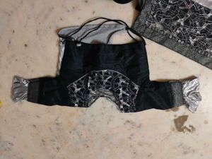 Black &amp; Silver Embellished Sari With Designer Blou