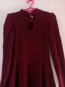 Maroon Mock Neck Long Sleeve Dress