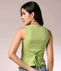 Green Button-Down Sleeveless Top