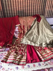 Elegant Cherry Red Gown Set with Dupatta