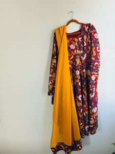 Kalamakari  cotton Anarkali with georgette duppata