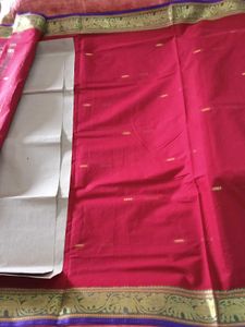 Brand New Red Handloom Saree with Gold Jari Border