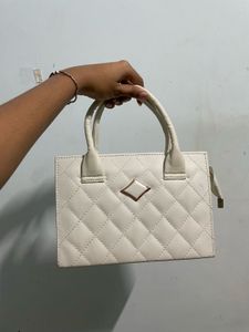 Quilted Cream Mini Top Handle Bag