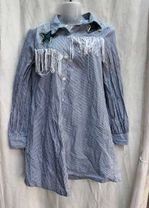 5412. Striped Fringe Shirt Dress