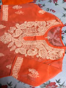 Peach Chikankari Kurta Set