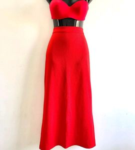Red high waisted skirt