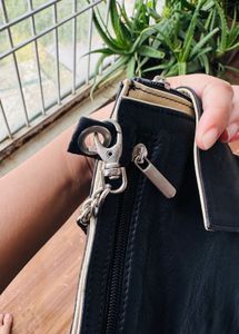 Leather Sling Bag with multip zip pouch