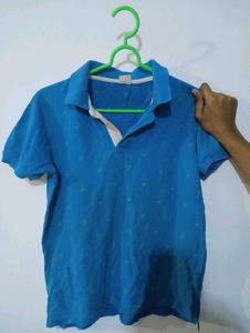 Blue Patterned Polo Shirt - Size M