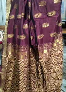 Burgundy Silk Saree with Gold Border
