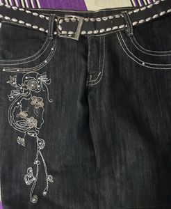 BLACK DENIM SKIRT WITH BELT