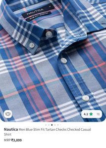 Nautica Blue Tartan Checks Casual Shirt
