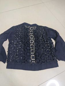 Navy Blue Lace Detail Cardigan