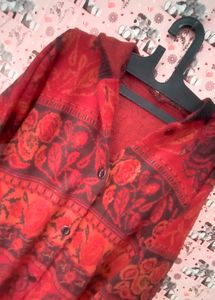 Red woolen long coat