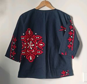 Embroidered Navy Blouse Top
