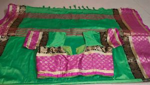 Elegant Green &amp; Pink Saree
