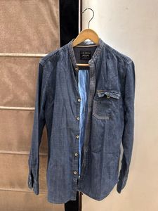 Flying Machine Blue Chinese Collar Shirt