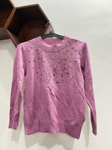 Purple Embellished Knit Sweater