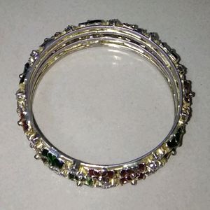 2 Bangles,  Kada With Studs And Red &amp; Green