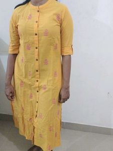 Yellow Embroidered Button-Down Kurti