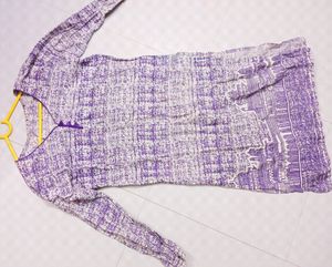 Purple White Printed Staight Kurta