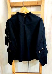 Elegant Black Cutout Sleeve Top Size-36-M
