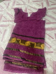 Purple Sari With Stitched Blouse
