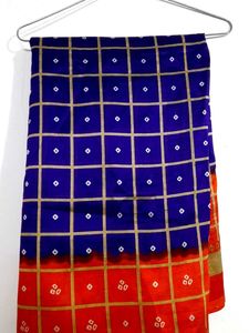 Vibrant Blue &amp; Red Bandhani Style Saree