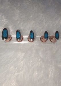 Blue Aura Silver Chrome Press On Nails